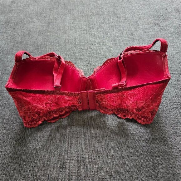 Le Mystère Women's Red Floral Lace Scarlet Padded Demi Bra Size 32D - Picture 9 of 11
